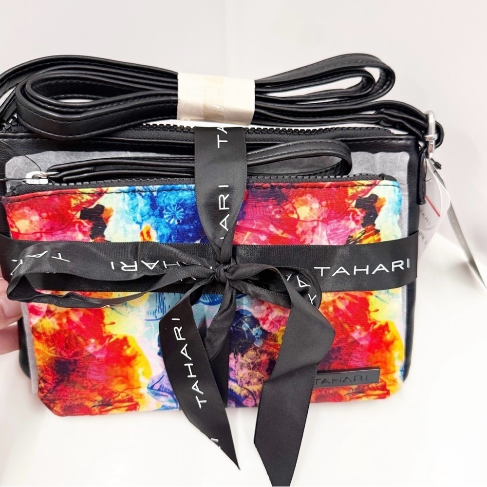 NWT Tahari Black Crossbody Bag and Watercolor Wristlet Set - Picture 3 of 8
